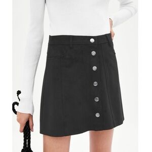 Zara Black Faux Suede Snap Up Mini Skirt RN 77302 Size L